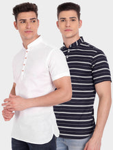 Mens Single Strip Half Sleeve Kurta (Pack 2)